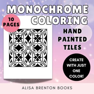 Hand-Painted Tile Coloring Pages: Monochrome Art, Blue & Black Pen (PDF Download)