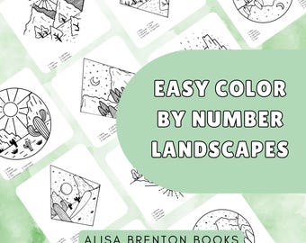 Color By Number | Easy Landscapes | 12 Digital Coloring Pages | Relaxing Coloring