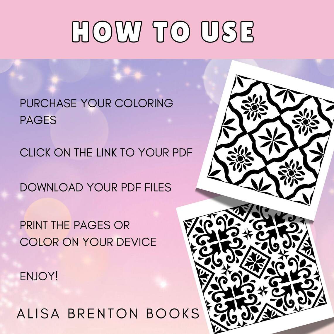 Tile Coloring Tutorial Hand-painted Tile Coloring Pages: Monochrome Art, Blue & Black Pen (PDF ...