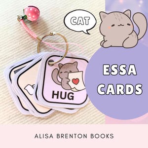 Handgemaakte ESSA-communicatiekaarten | Kawaii Cat ESSA-speelkaarten | Gelamineerde communicatiekaarten | 12 fysieke kaarten om te doen alsof
