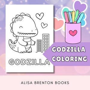 Cute Godzilla Coloring Page | Kawaii Coloring Sheet | Bold and Easy Coloring | Instant Download | PDF