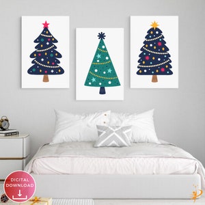 Christmas Tree Prints Set of 3  | Pine Tree Botanical Art | Printable Digital Download | Holiday Decor