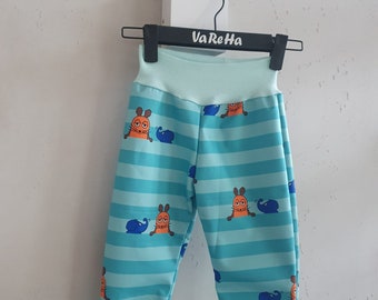 Warme Softshellhose mit innen angerautem Fleece für nasse und kalte Tage, Muster Maus und Elefant in Mint Größe 80 bis 92