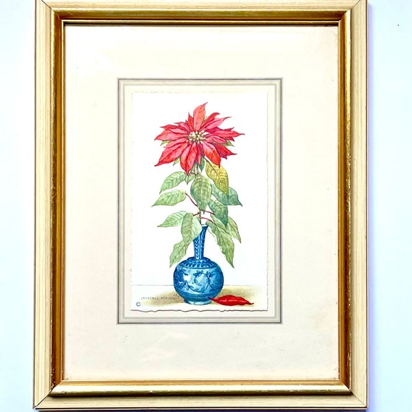 Antique Framed Still Life Floral Watercolor Print by Laurence Perugini