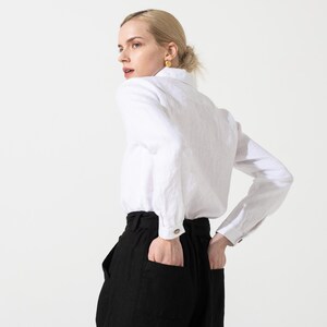 MARLE collar linen shirt in White image 9