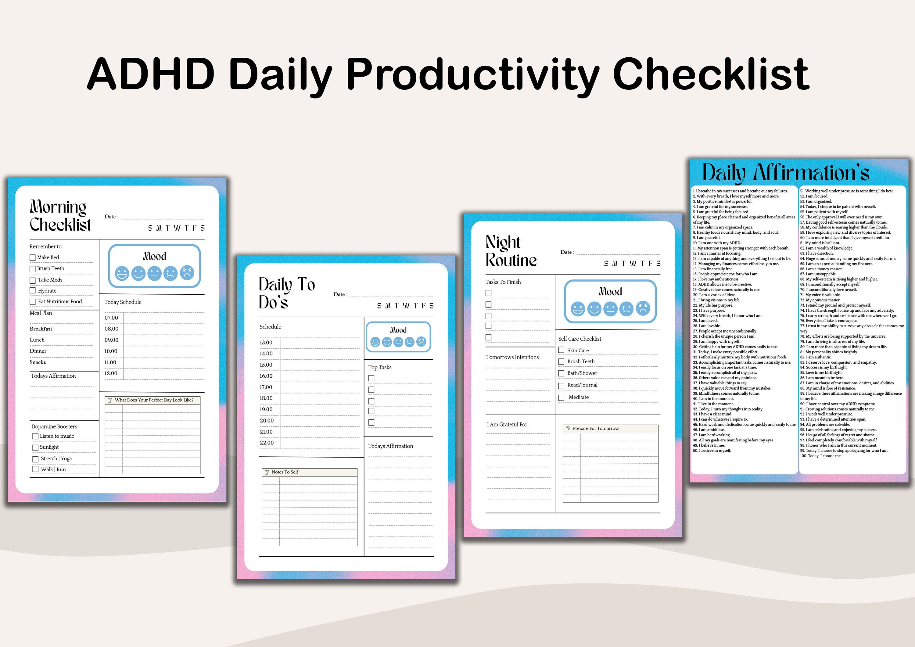 ADHD Daily Checklist Planner | Adult Printable ADHD Workbook | Daily ...
