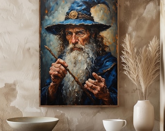 Wizard With Staff Digital Download – Powerful Fantasy Art Print for Magic Wall Decor