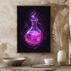 Amour Nocturne – Pink & Purple Potion Art Print | Witchcore Digital Download | Fantasy Love Elixir | Magical Wall Decor
