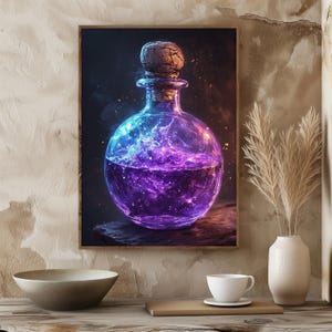 Nebula Elixir – Magical Purple Galaxy Potion Bottle Print | Witchy Digital Wall Art | Fantasy Apothecary Decor Download