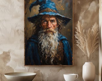 Mystical Wizard Portrait Digital Download – Old Sage Fantasy Art for Instant Wall Decor