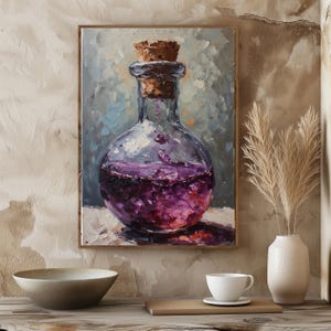 Purple Potion Bottle Wall Art – Witchy Digital Download, Fantasy Elixir Print, Gothic Apothecary Decor, Printable Potion Artwork