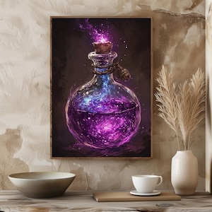 Mystical Purple Potion Printable | Fantasy Elixir Bottle Art | Witchcore Digital Download | Enchanted Wall Decor for Spell Room
