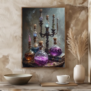 Alchemist’s Glow – Fantasy Potion Bottles Digital Print | Witchy Wall Art | Mystical Apothecary Decor | Instant Download