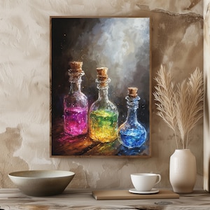 Colorful Potion Bottle Printable | Fantasy Alchemy Wall Art | Witchcore Digital Download | Vibrant Magic Elixirs for RPG Decor