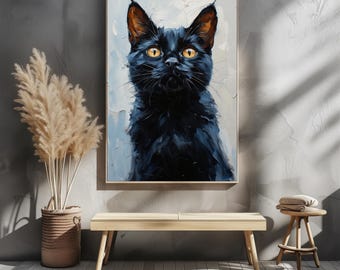 Mystical Black Cat Art Print: Gothic Halloween Home Decor (Digital Download)
