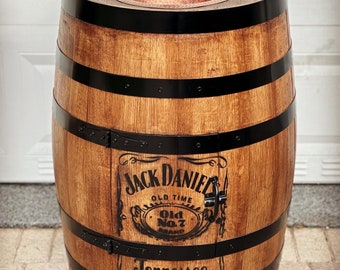 Bourbon Whiskey Barrel Bar Sink with custom logo, custom finish and unique copper sink