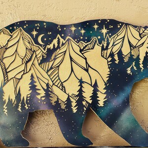 Starry Night Bear wood artwork
