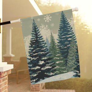 Vintage-style Snowy Evergreen Tree Garden Flag Rustic Winter Forest Yard Banner Seasonal Pine Woods Outdoor Decor Nature Lover New Home Gift