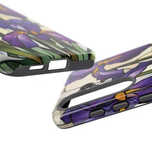 Close-up view of Stained Glass Iris Phone Case, glossy, Samsung Galaxy model