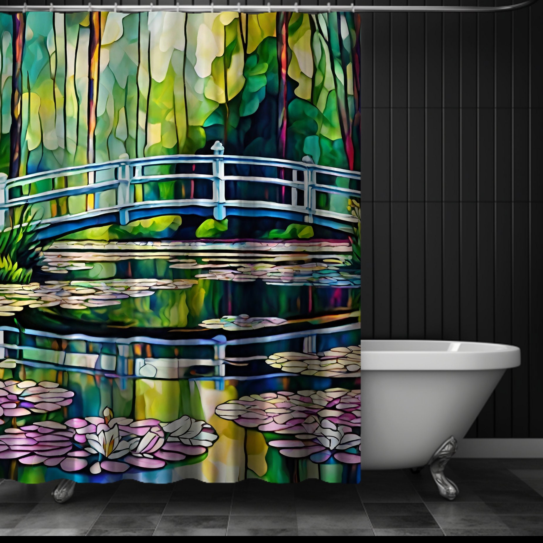 EOBTAIN Zen Water Lily Shower Curtain - 72x72 Inch Nature Landscape Bathroom Curtain With 12 Hooks - View #11