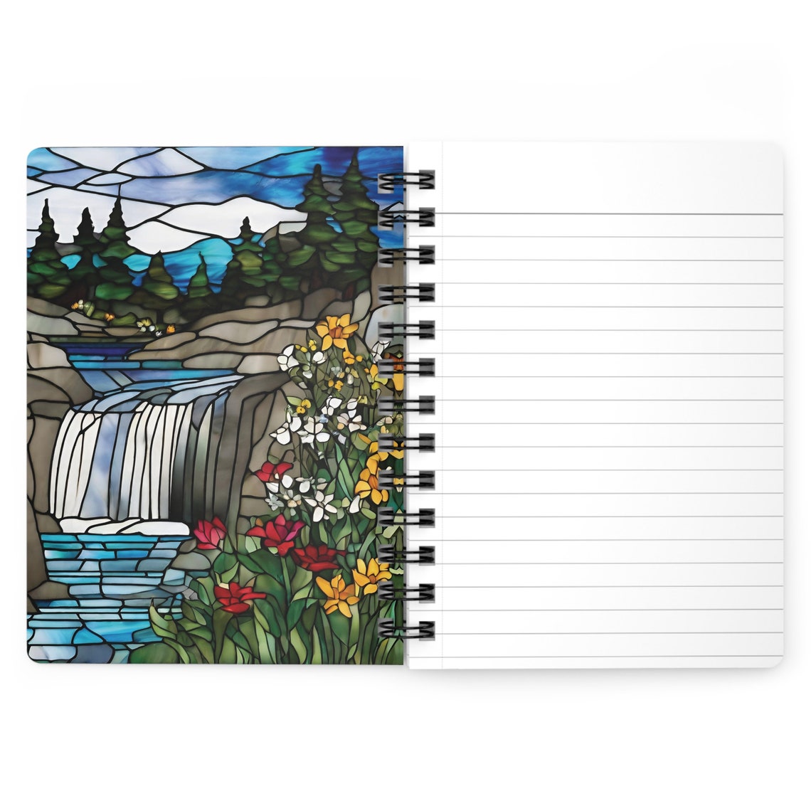 Stained Glass Waterfall Spiral Lined Journal Inspirational Nature Scene ...