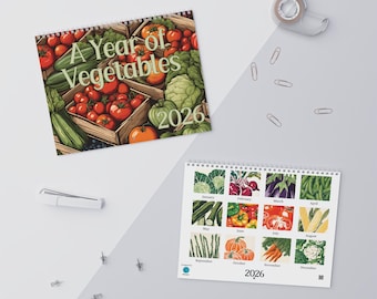 Vegetables Wall Calendar 2026 Woodcut-style Kitchen Grid Calendar Rustic Homestead Decor Home Office Farmers Organizer Gift for Co-worker