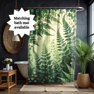 Botanical Fern Shower Curtain Enchanted Forest Bathroom Decor Green Mystical Nature Theme Cottagecore Garden New Home Gift for Plant Lovers