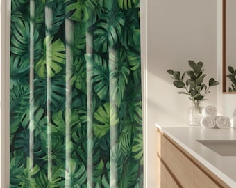 Monstera Leaves Shower Curtain Green Plants Bathroom Decor Modern Botanical Curtain Nature Lover Gift for New Home Greenery Maximalist Decor