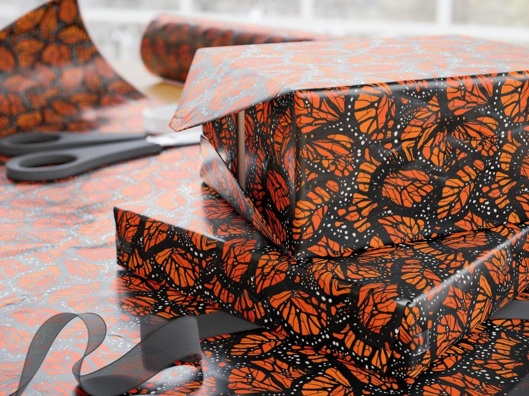 Abstract Monarch Butterfly Gift Wrap Orange Decorative Wing Pattern ...