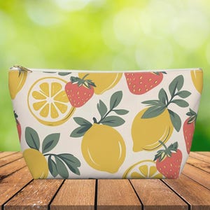 Summer Fruit Accessory Pouch Lemon and Strawberry Makeup Bag Summer Vibes Travel Toiletry Bag Yellow Fruit Pencil Bag Back to School Gift