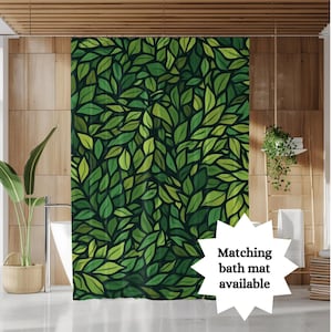 Green Leaves Shower Curtain Botanical Bathroom Decor Modern Forest-Inspired Maximalist Cottage Decor Nature Lover Gift Stained Glass Style