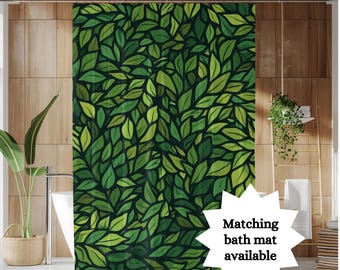 Green Leaf Nature Shower Curtain Spa-inspired Botanical Bathroom Decor Modern Organic Forest Decor Calming Jungle Aesthetic Plant Lover Gift