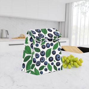 Blueberry Reusable Lunch Bag Insulated Polyester Berry Summer Fruits Lunch Bag Back to School Lunch Bag Office, School, Travel, Picnic Gift