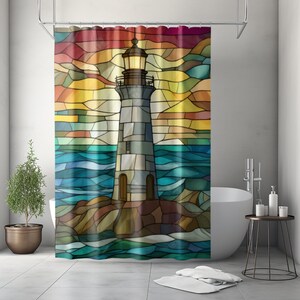 Lighthouse shower curtain deals