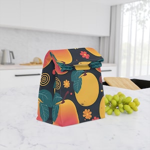 Mango Reusable Lunch Bag Insulated Summer Fruit Picnic Bag Eco-Friendly Retro Yellow Fruit Kids Back to School Lunch Tote Gift for Teachers