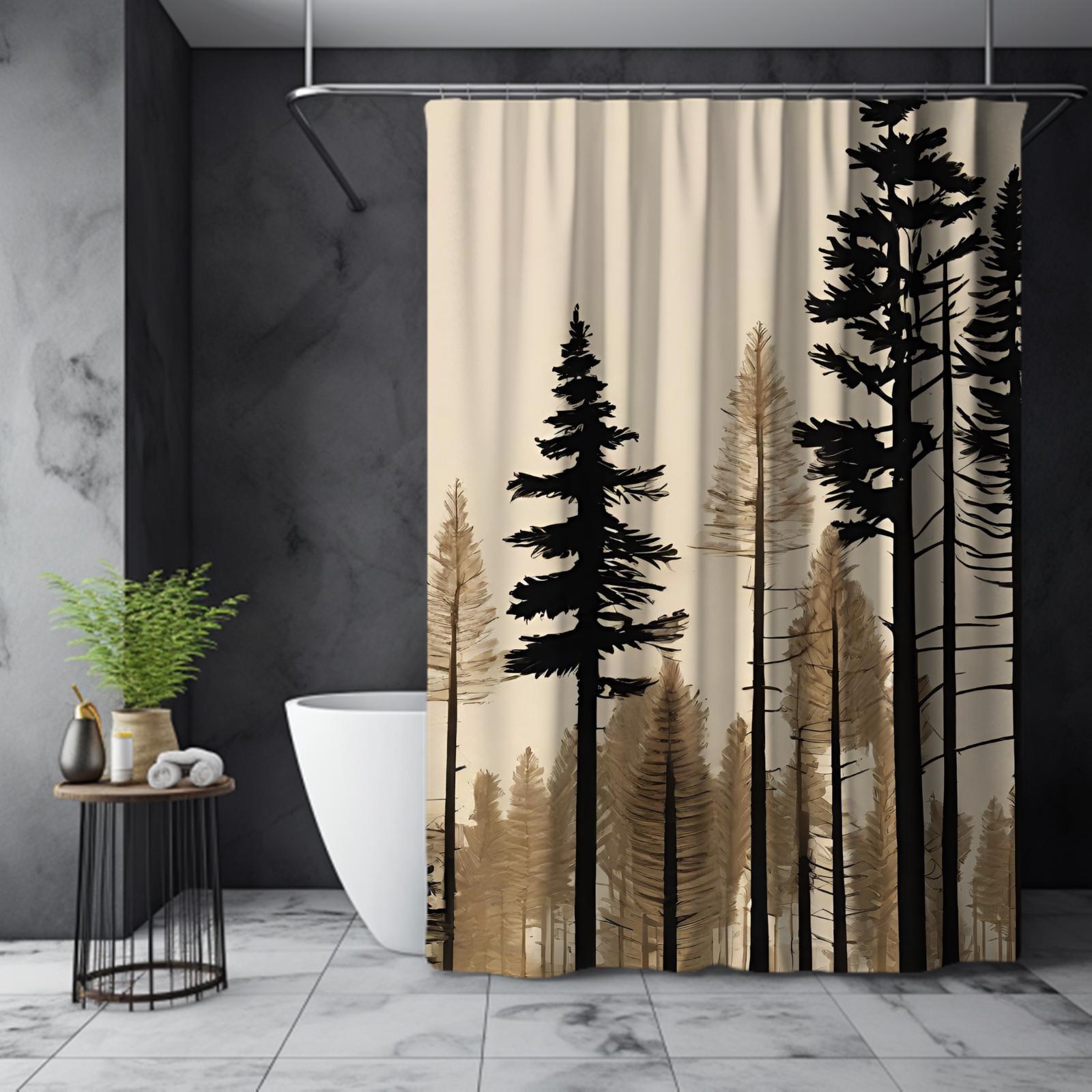 Pine Trees Shower Curtain Misty Forest Bathroom Decor Nature-inspired…