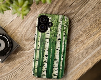 Birch Woods Tough Phone Case Green Forest Cover Aspen Trees Phone Case for iPhone/Samsung Cover Woodlands Phone Accessory Nature Lovers Gift
