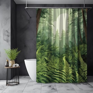 Ferns in Forest Shower Curtain Calming Woods Scene Bathroom Forestcore Nature Lovers Trees Ferns New Home Guest Bath Maximalist Decor Gift