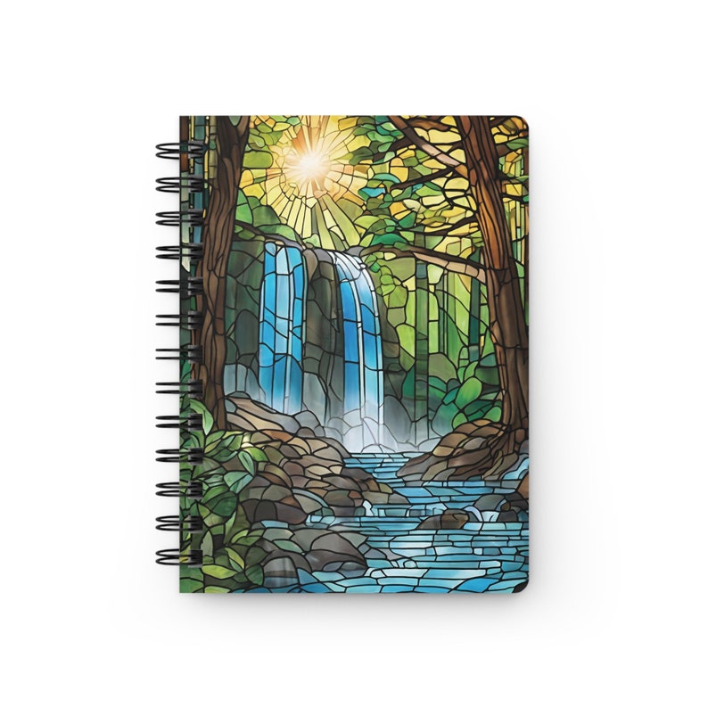 Stained Glass Waterfall Spiral Lined Journal Inspirational Nature Scene ...