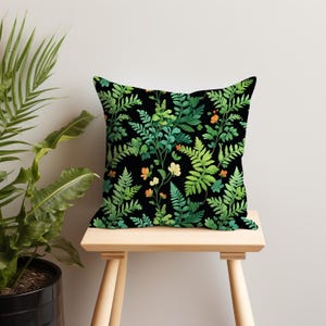 Floral Ferns Square Pillow Green Botanical Throw Pillow Forestcore Decor Cottagecore Woodland Polyester Indoor Pillow Gift for Nature Lover