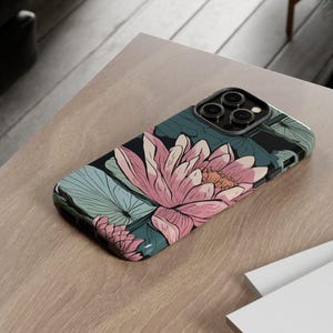 Water Lily Phone Case Woodcut-style Floral Tough Case July Birth Flower Cover for iPhone or Samsung Gift for Mom Floral Nature Gift for Her