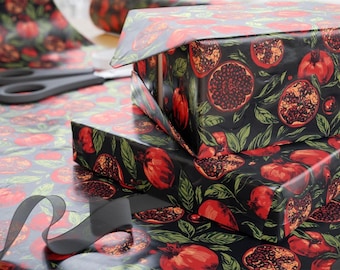 Gothic Pomegranate Wrapping Paper Dark Academia Pattern Winter Fruits Decorative Gift Wrap for Holidays, Birthdays Botanical Packaging Paper