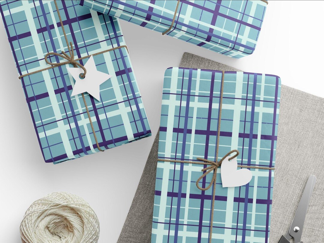 Blue Plaid Wrapping Paper Patterned Gift Wrap Birthday Package Wrap ...