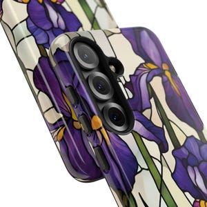 Close-up view of Stained Glass Iris Phone Case, glossy, Samsung Galaxy model