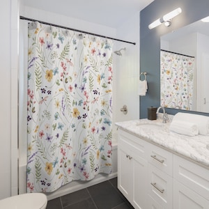 Wildflower Shower Curtain Springtime Floral Shower Curtain Spring Flowers Bathroom Decor Floral Guest Bathroom New Homeowner Decor Gift
