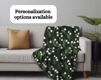 Lily of the Valley Sherpa Fleece Blanket Spring Floral Forestcore Farmhouse Decor Home May Birth Flower Garden-themed Black Throw BFF Gift