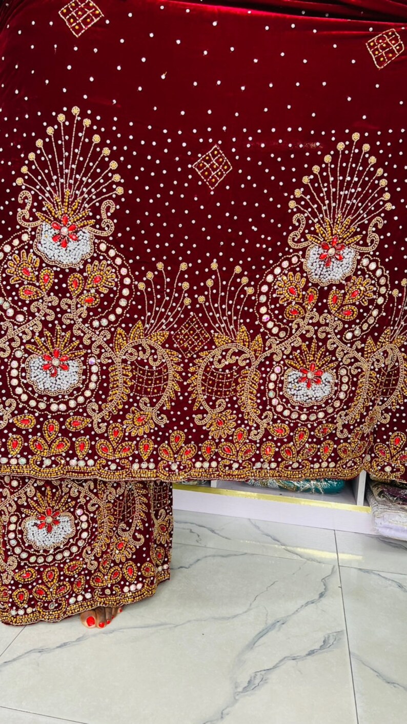 Heavy Beaded Indian Velvet Fabric Material 2.5 Velvet 2.5 Velvet