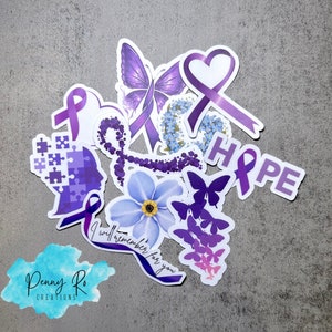 Alzheimer&#39;s Awareness Stickers Set of 10 - ALZ, Alzheimer&#39;s caregiver, purple ribbon, awareness stickers, purple awareness stickers