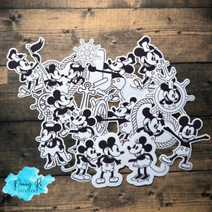 Magical Mouse Stickers - Set of 18 Steamboat Willie Inspired Stickers, Black and White Stickers, Vintage Stickers