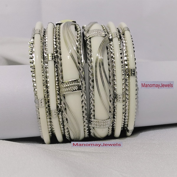 Ivory Bangles| Off White Bangles| Metal Bangles| Tusk/Resin Bangles| Oxidized Bangles/Jewelry| Party/Daily wear Bangles set| Gift for Women|